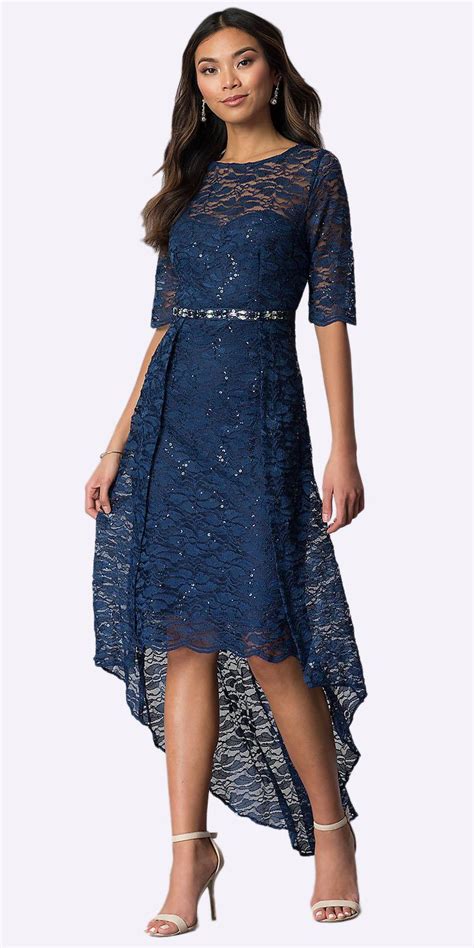 navy blue mid length dress.